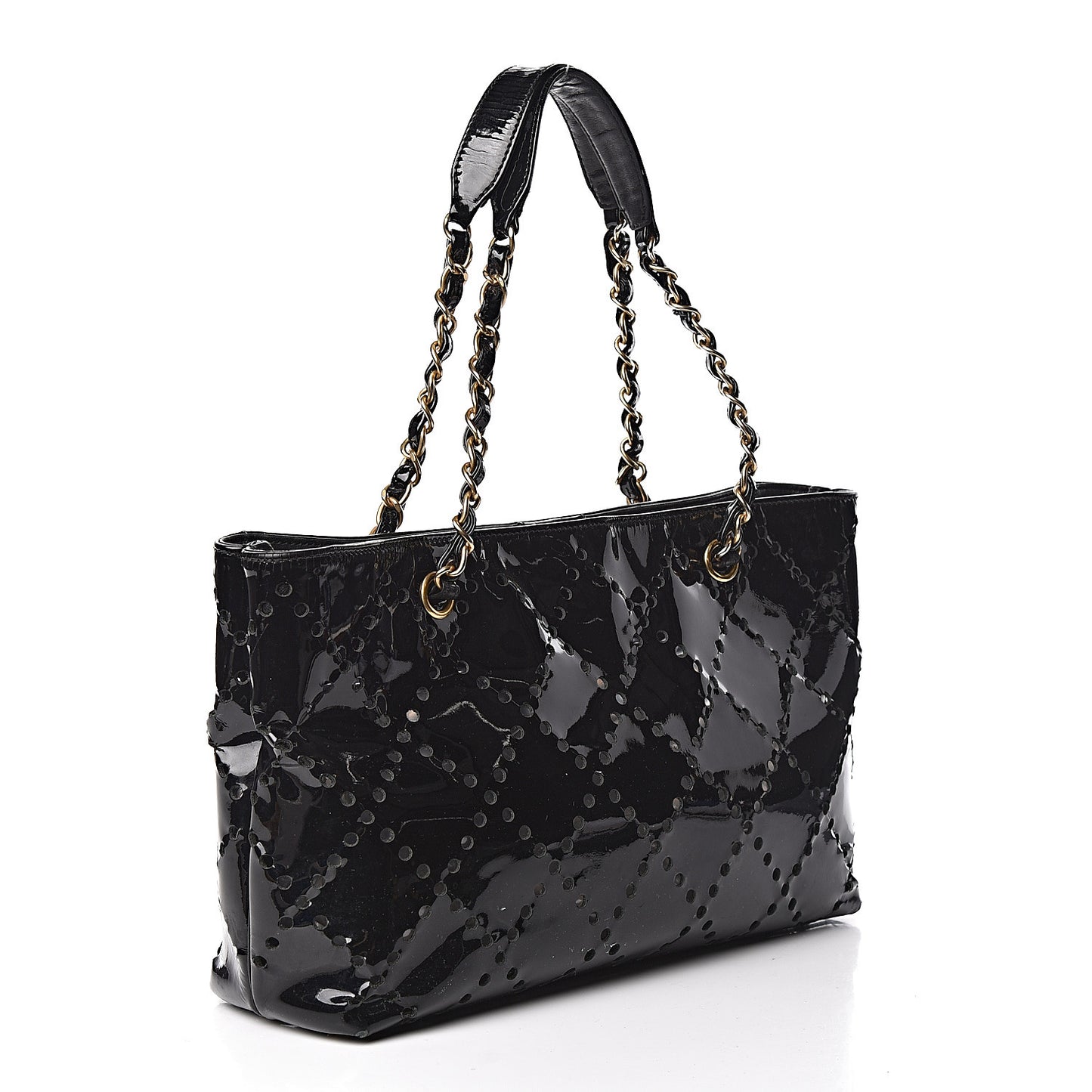 Patent Perforated CC Shopping Tote Black