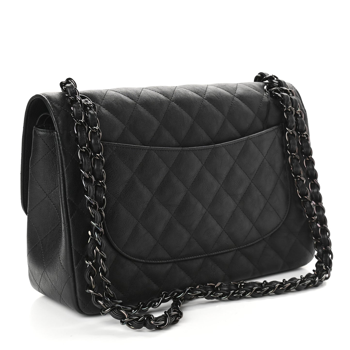 Crumpled Calfskin Quilted Jumbo Double Flap So Black