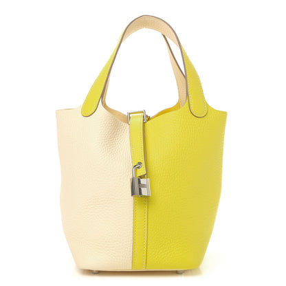 Hermes Taurillon Clemence Casaque Picotin Lock 18 PM Lime Nata 1 of 10