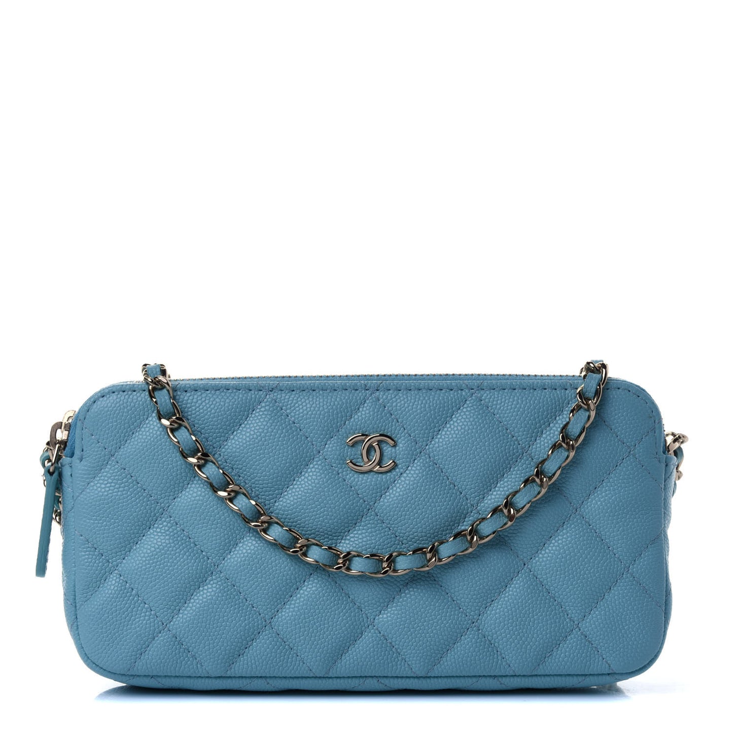Caviar Quilted Small Clutch With Chain Blue