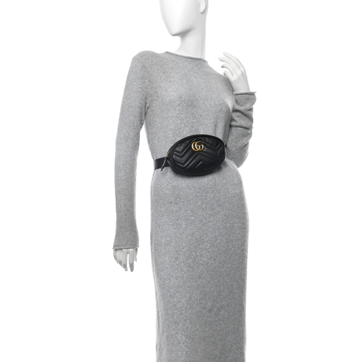 Gucci Calfskin Matelasse GG Marmont Belt Bag 85 34 Black 2 of 12