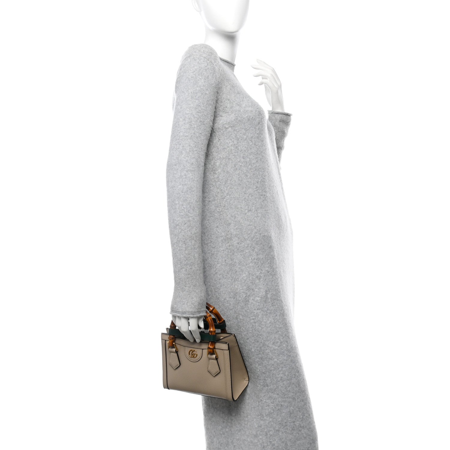 Gucci Textured Dollar Calfskin Web Mini Diana Tote Bag Oatmeal Vintage Green 2 of 11