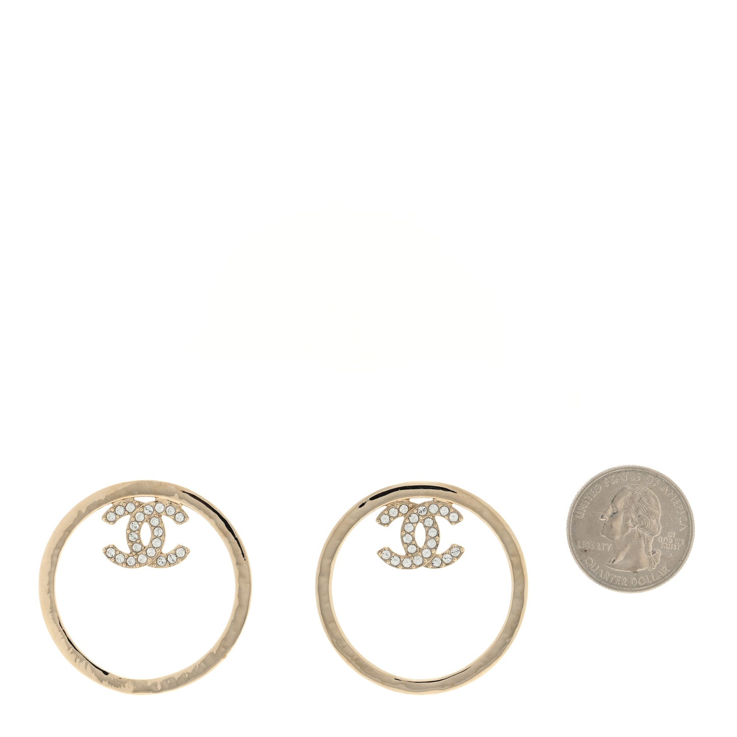 Metal Crystal CC Round Drop Earrings Gold