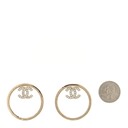 Chanel Metal Crystal CC Round Drop Earrings Gold 2 of 4