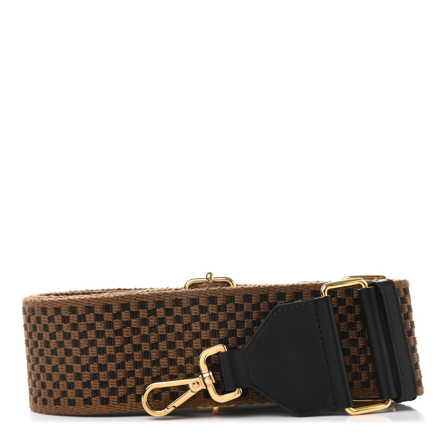 Fendi Ribbon Vitello King Logo Embossed Gingham Woven Adjustable Strap You Panna Black 2 of 7