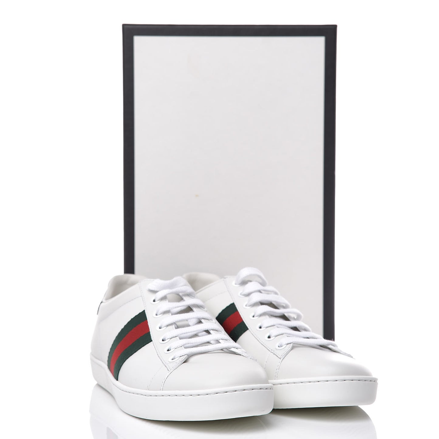 Calfskin Crocodile Web Womens Ace Sneakers 37.5 White Green