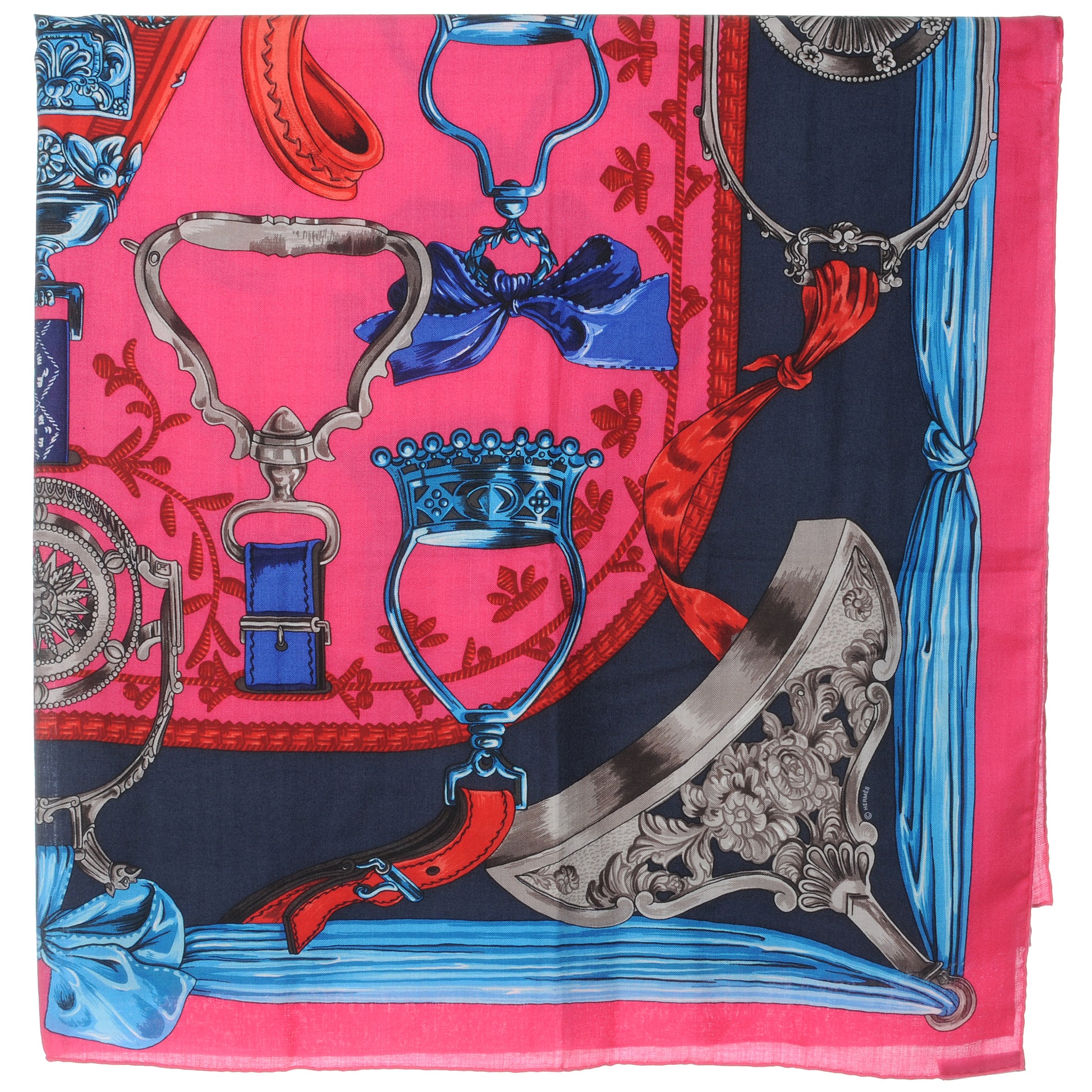 Hermes Cashmere Silk Etriers Shawl GM 140 Rose Indien 5 of 9