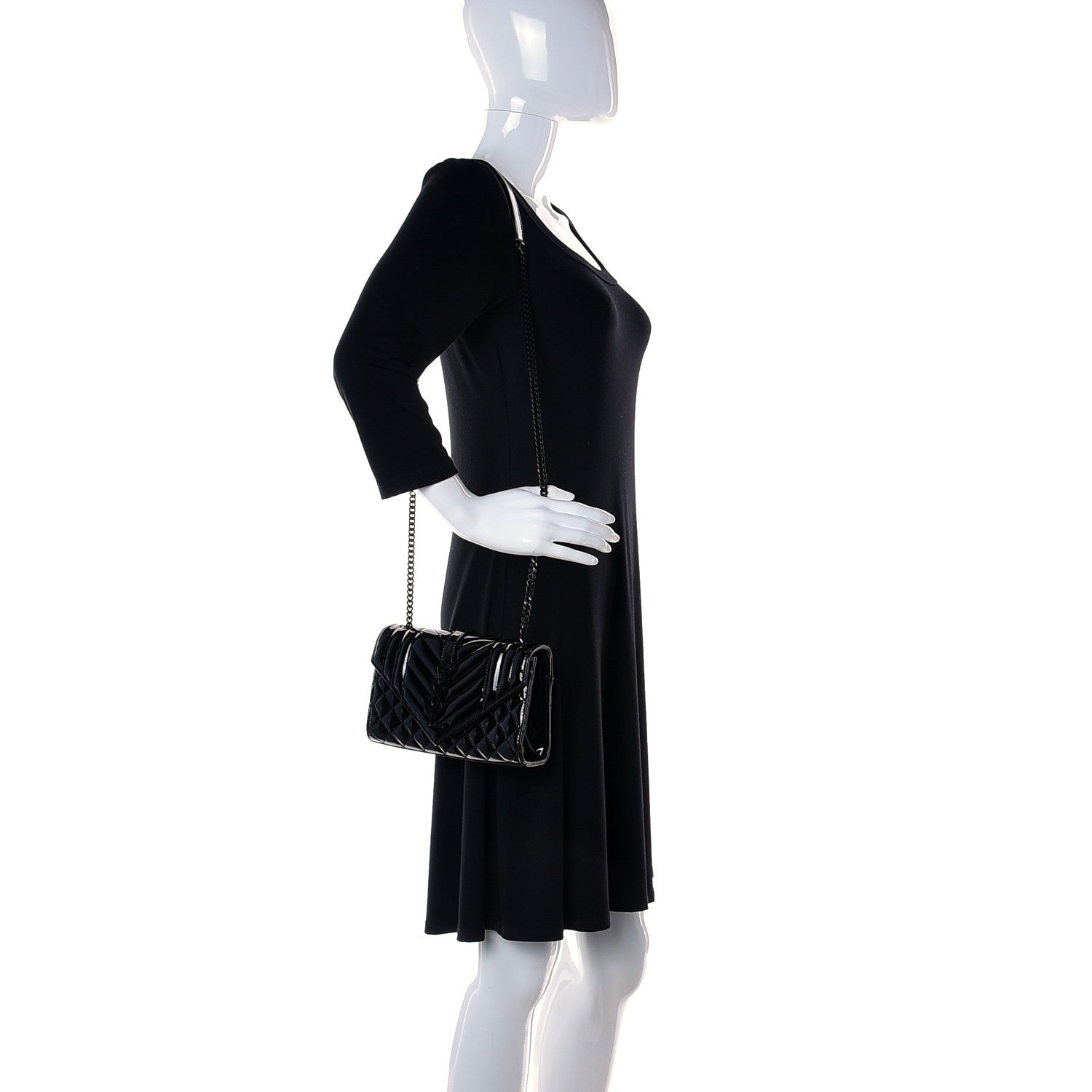 Saint Laurent Patent Mixed Matelasse Triquilt Small Monogram Satchel Black 2 of 9