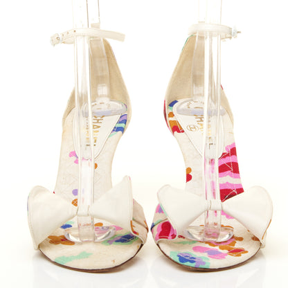 Chanel Canvas Printed Camellia Sandals 36 White 2 of 12