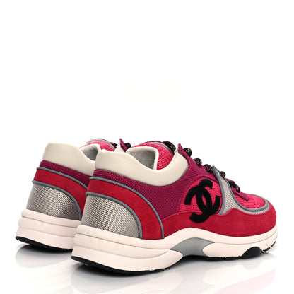 Chanel Mesh Suede Calfskin Grained Calfskin Womens CC Sneakers 38.5 Dark Pink Silver 4 of 8