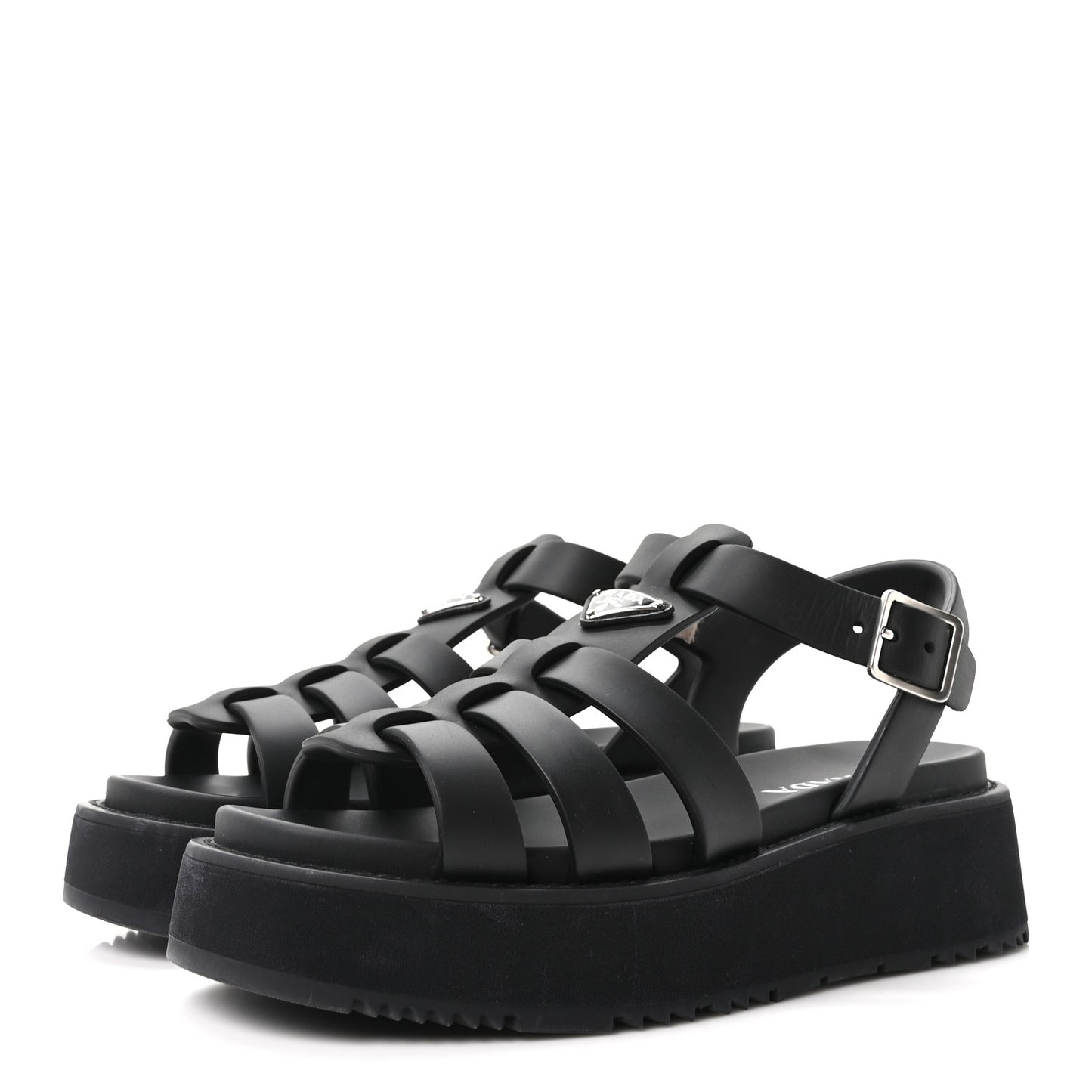 Foam Rubber Metal Triangle Logo Soft Cage Women Sandals 40 Black