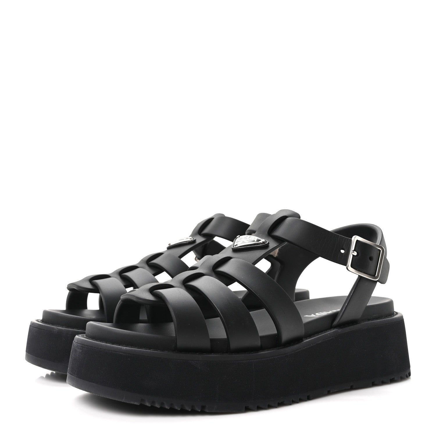 Prada Foam Rubber Metal Triangle Logo Soft Cage Women Sandals 40 Black 4 of 10