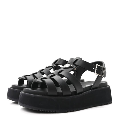 Prada Foam Rubber Metal Triangle Logo Soft Cage Women Sandals 40 Black 4 of 10