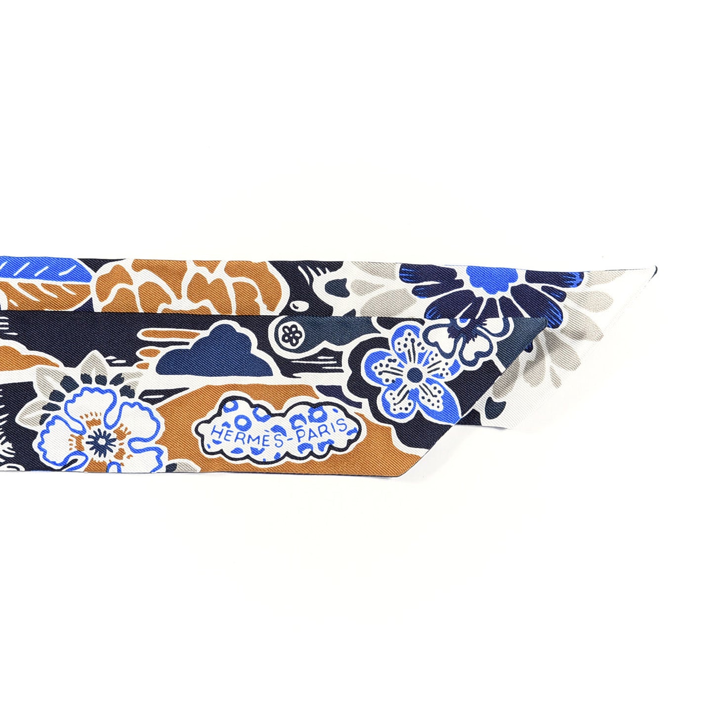 Silk Bingata Twilly Marine Tabac White