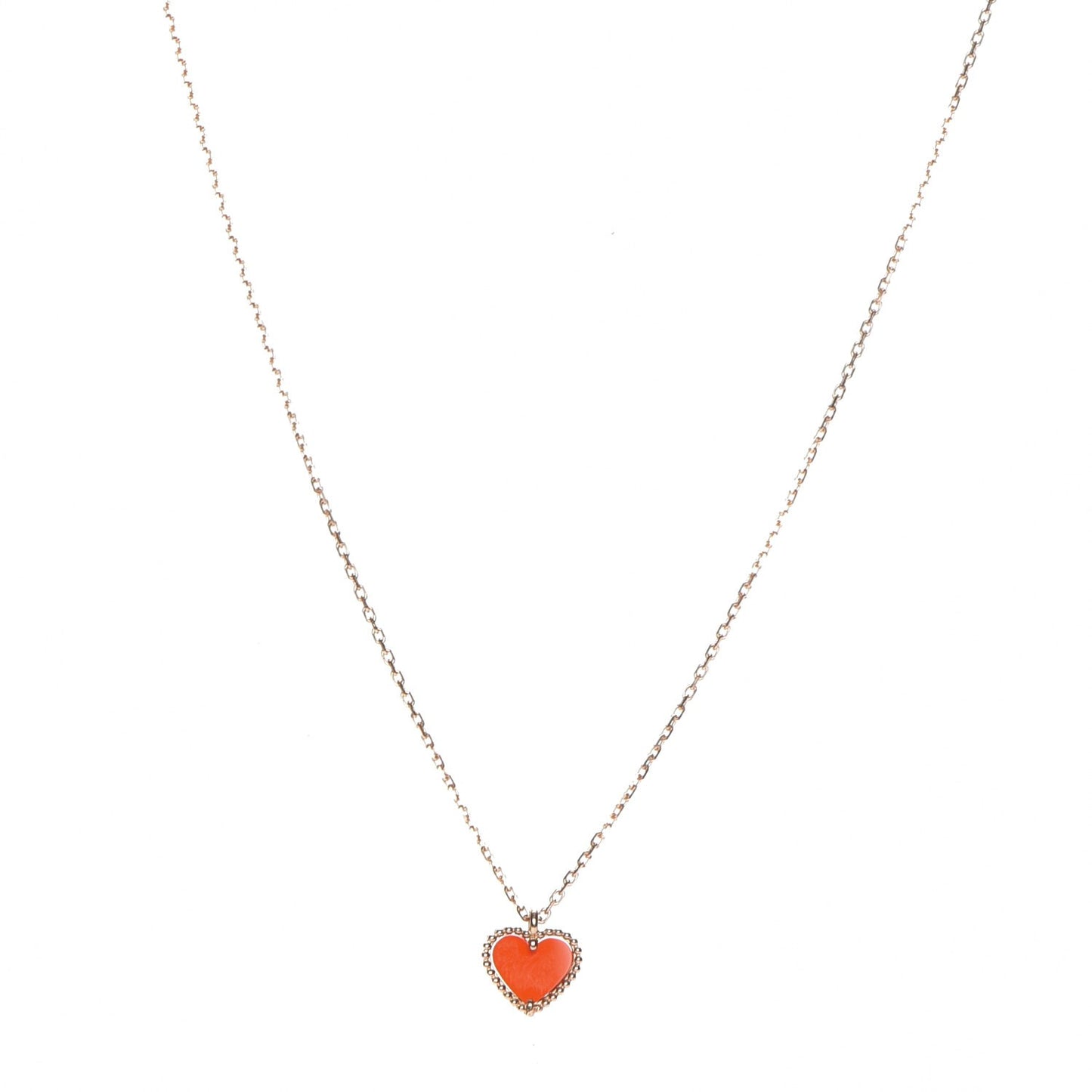 18K Rose Gold Carnelian Sweet Alhambra Heart Pendant Necklace