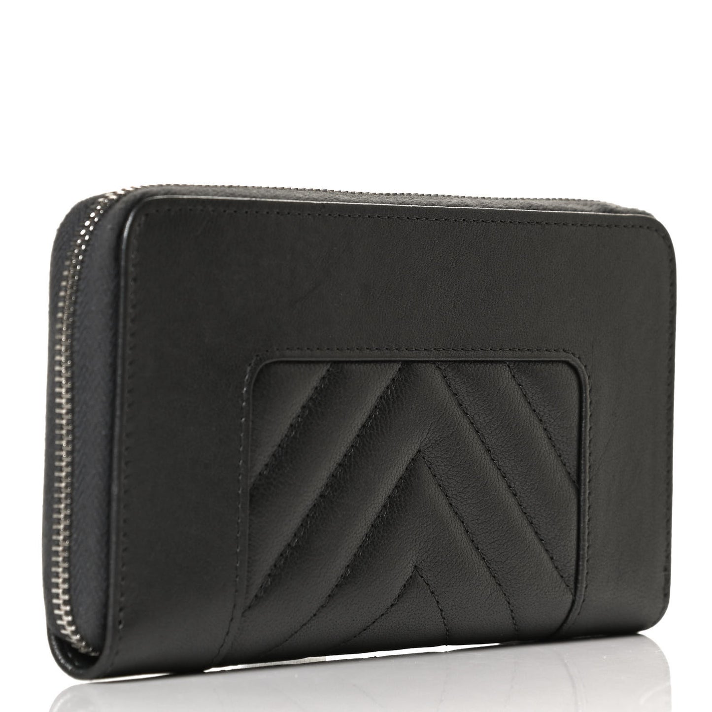 Sheepskin Chevron Quilted Mademoiselle Vintage Zip Around Wallet Grey
