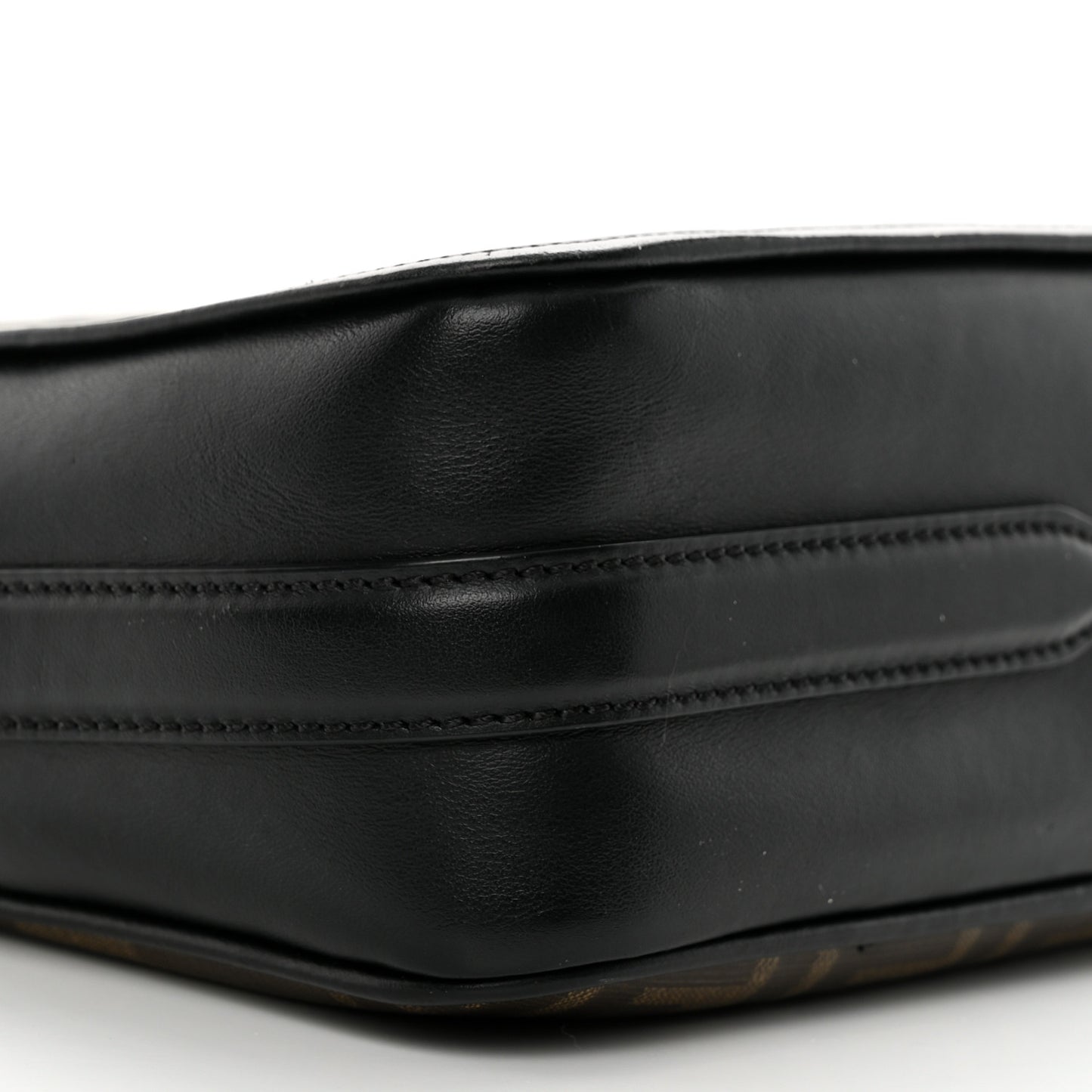 Glazed Fabric Vitello Century FF 1974 Stamp Patch Camera Case Mogano Panna Black