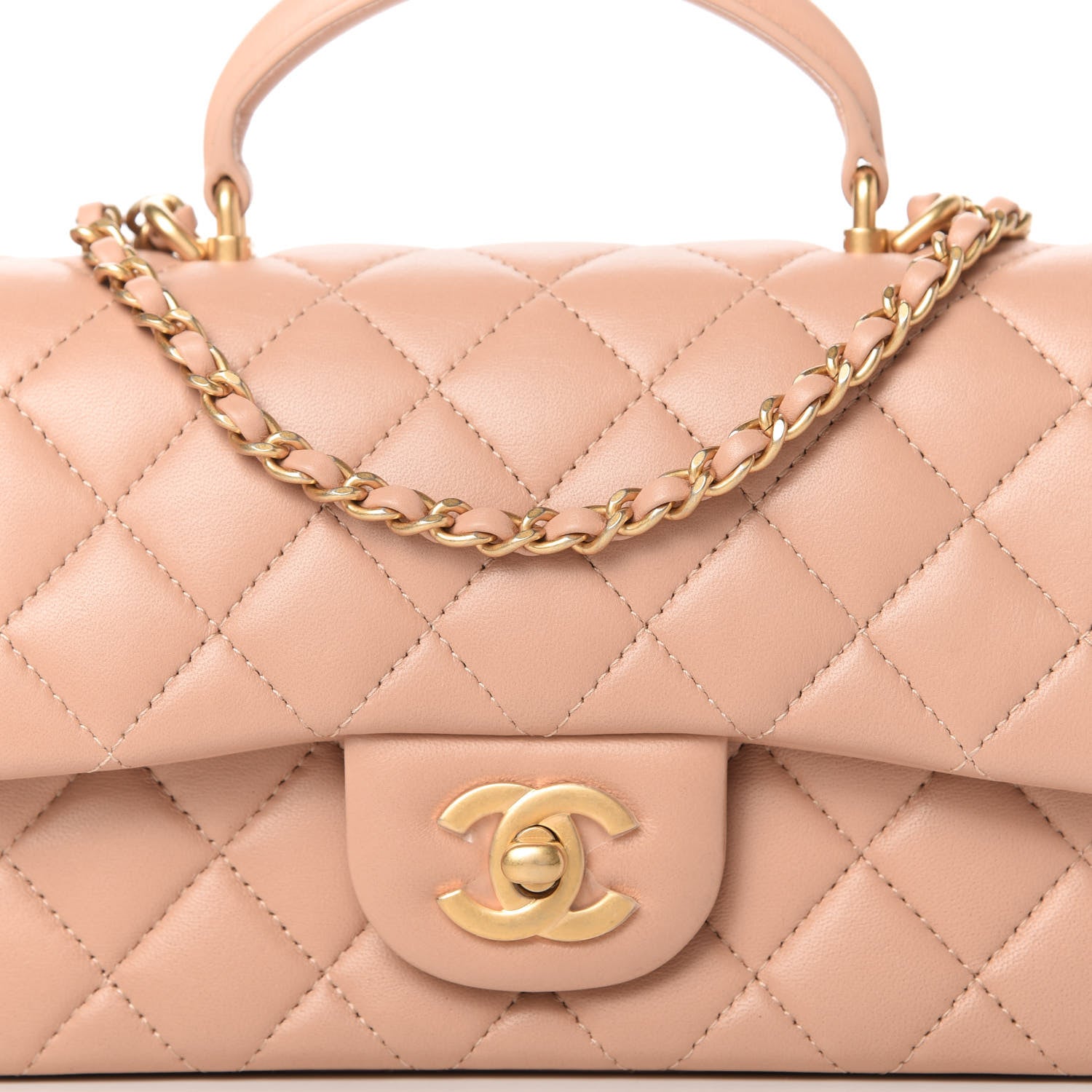 Chanel Lambskin Quilted Mini Top Handle Rectangular Flap Beige 10 of 11