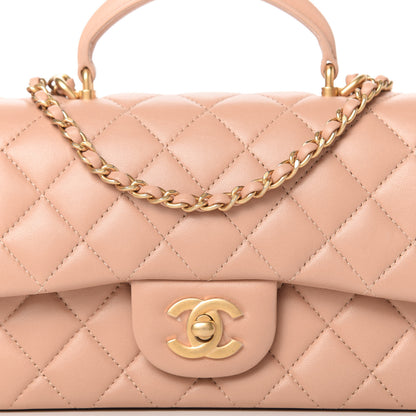 Chanel Lambskin Quilted Mini Top Handle Rectangular Flap Beige 10 of 11