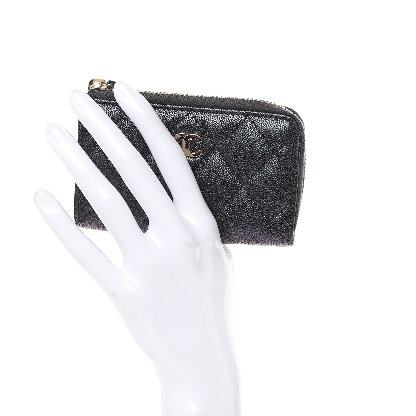 Iridescent Caviar Quilted Zipped Key Holder Case Black