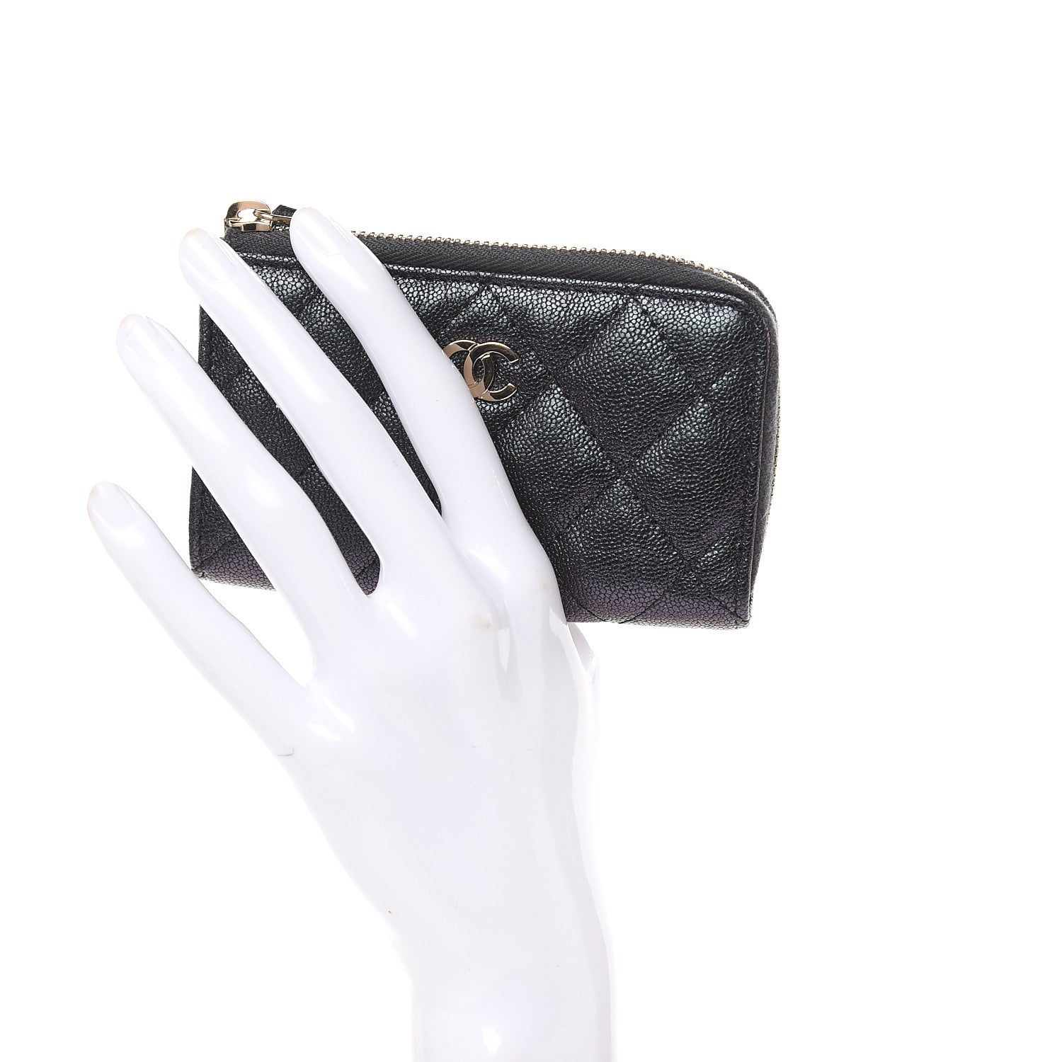 Chanel Iridescent Caviar Quilted Zipped Key Holder Case Black 2 of 8