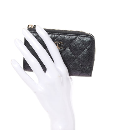 Chanel Iridescent Caviar Quilted Zipped Key Holder Case Black 2 of 8