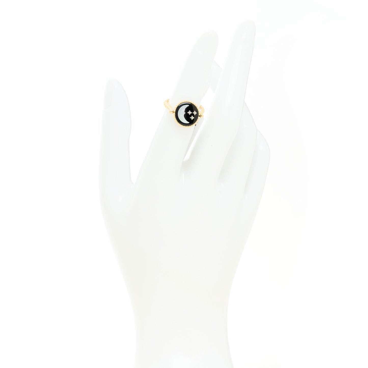 18K Yellow White Gold Diamond Black Onyx Mother of Pearl Rose Celeste Ring 50 5.25