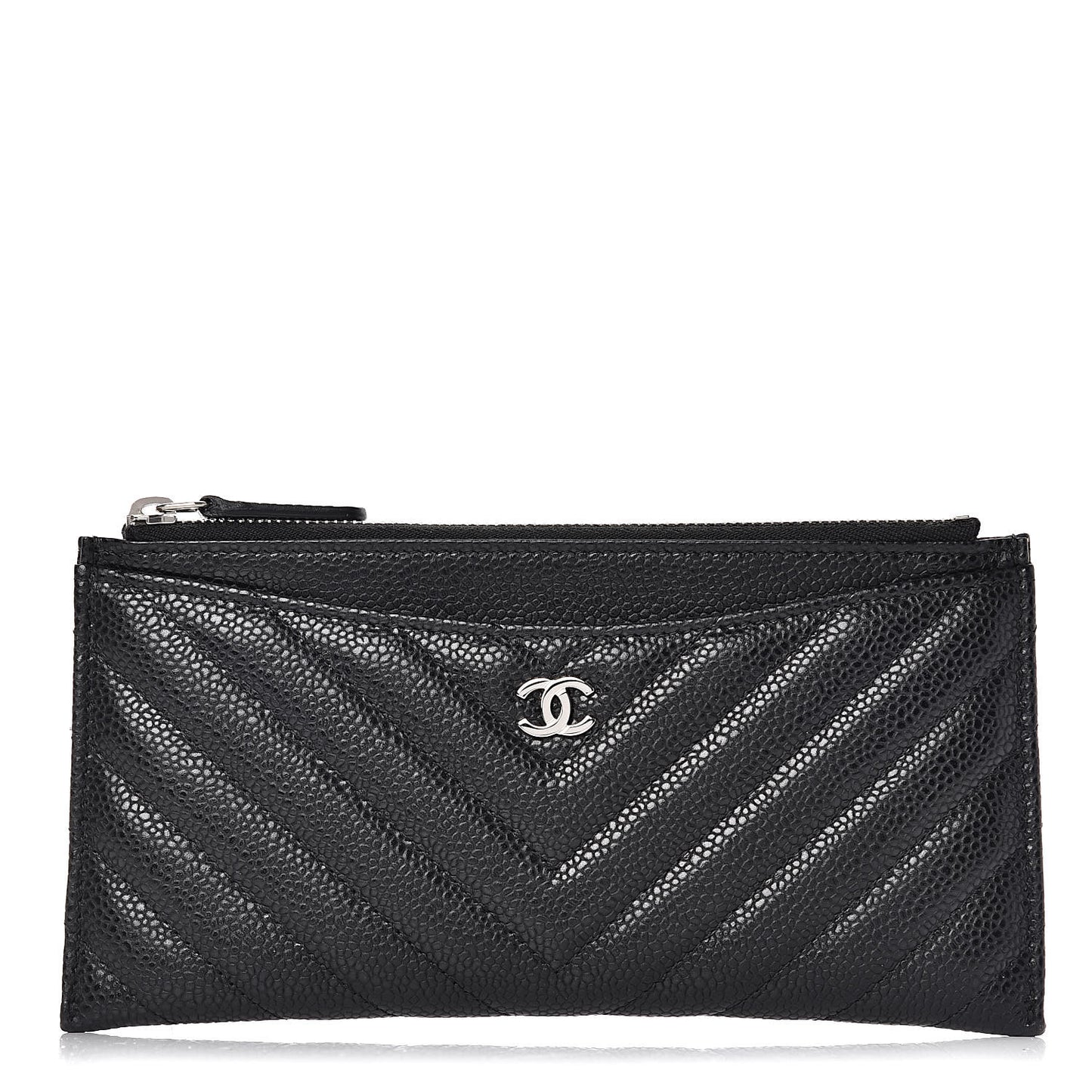 Caviar Chevron Quilted Zip Pouch Black