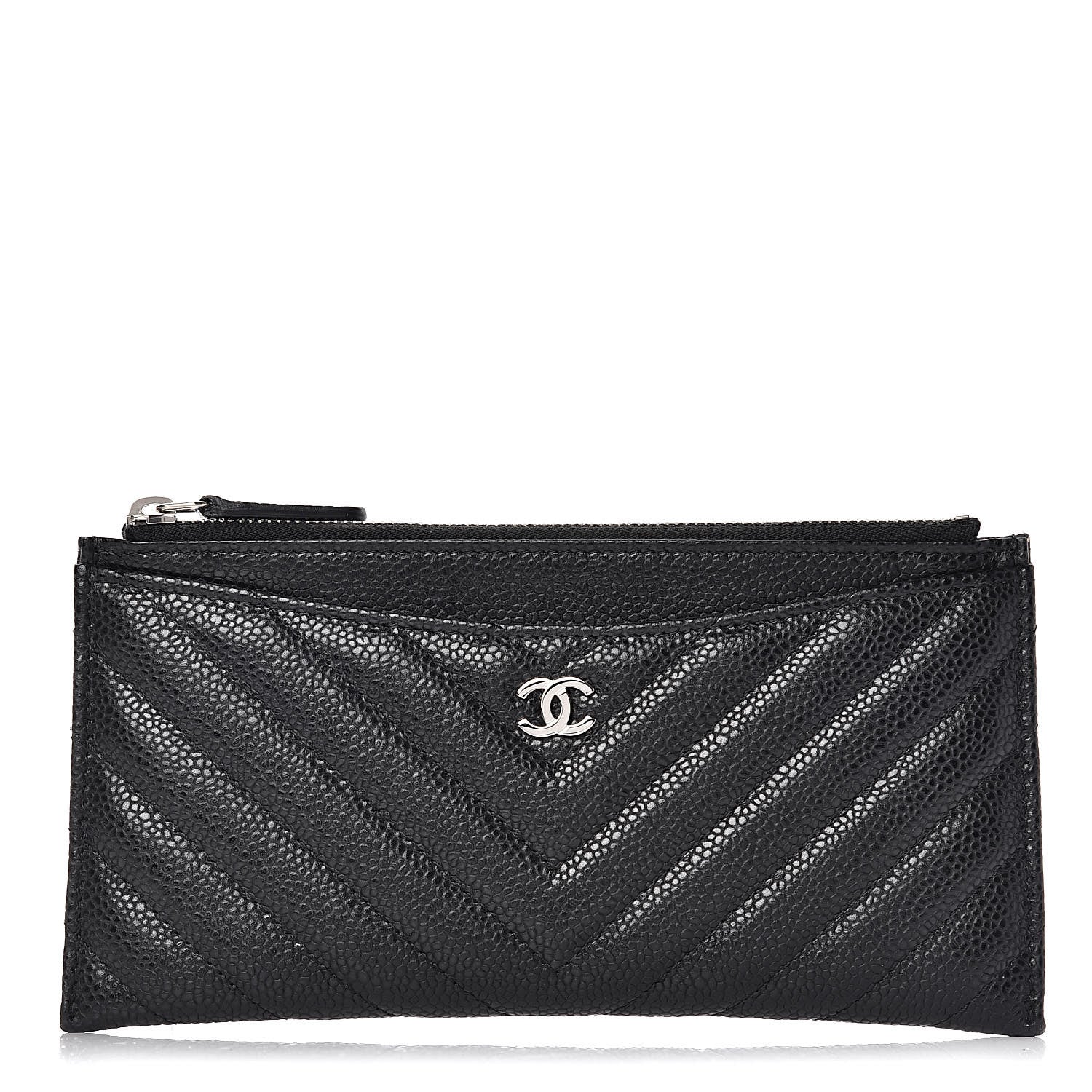 Chanel Caviar Chevron Quilted Zip Pouch Black 1 of 10