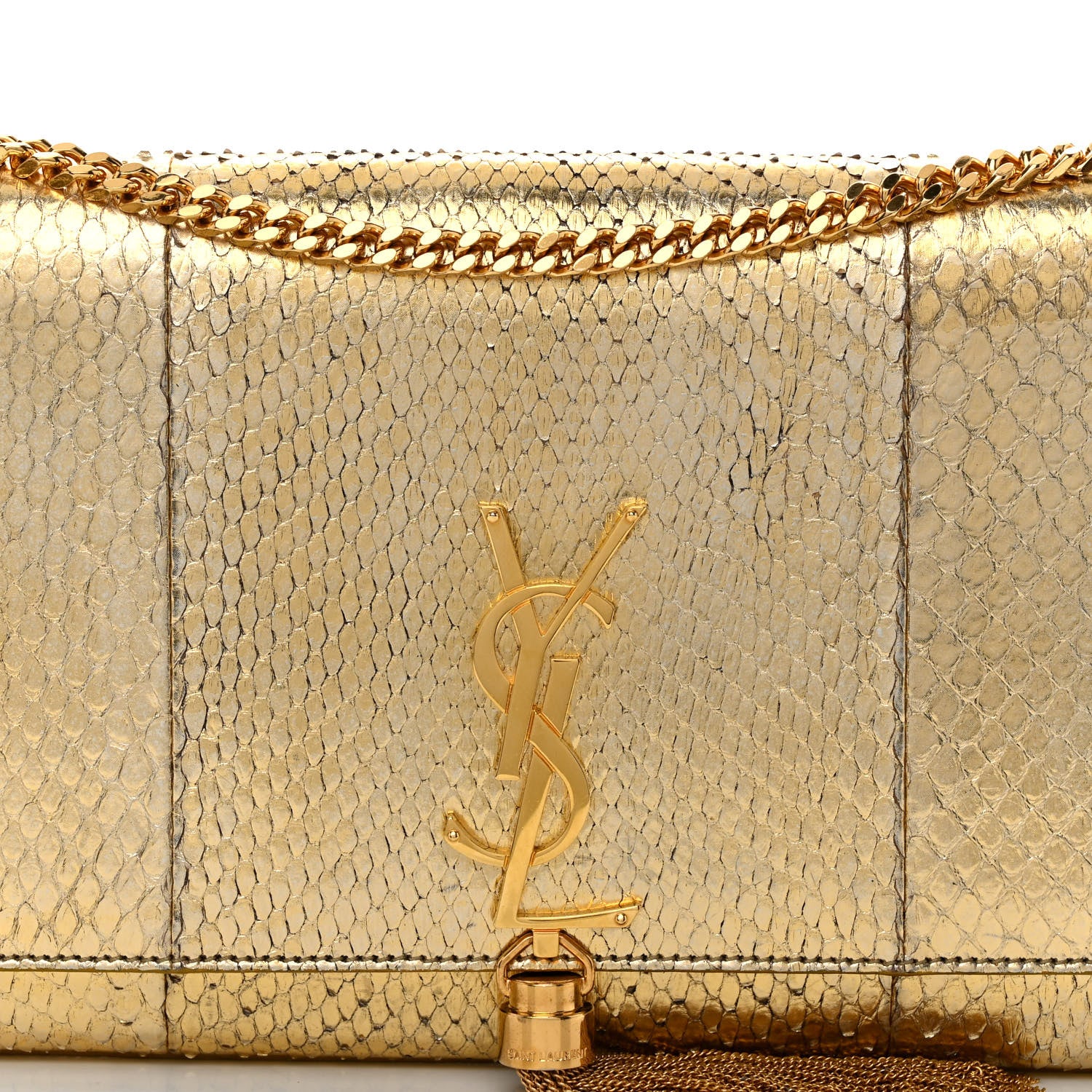 Saint Laurent Metallic Snakeskin Medium Classic Monogram Kate Tassel Satchel Oro 7 of 10