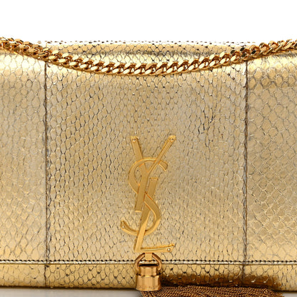 Saint Laurent Metallic Snakeskin Medium Classic Monogram Kate Tassel Satchel Oro 7 of 10