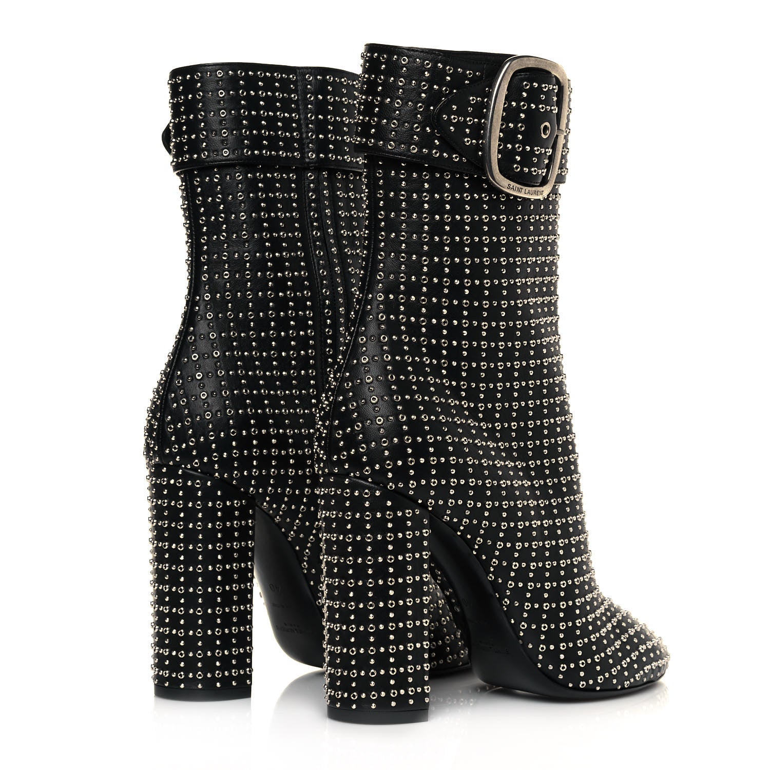 Saint Laurent Nappa Studded Joplin Buckle Booties 40 Black 4 of 7