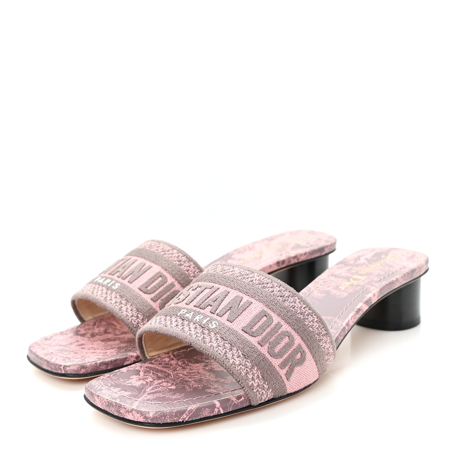 Canvas Toile De Jouy Embroidered Dway 35mm Slide Sandals 37.5 Quartz Grey