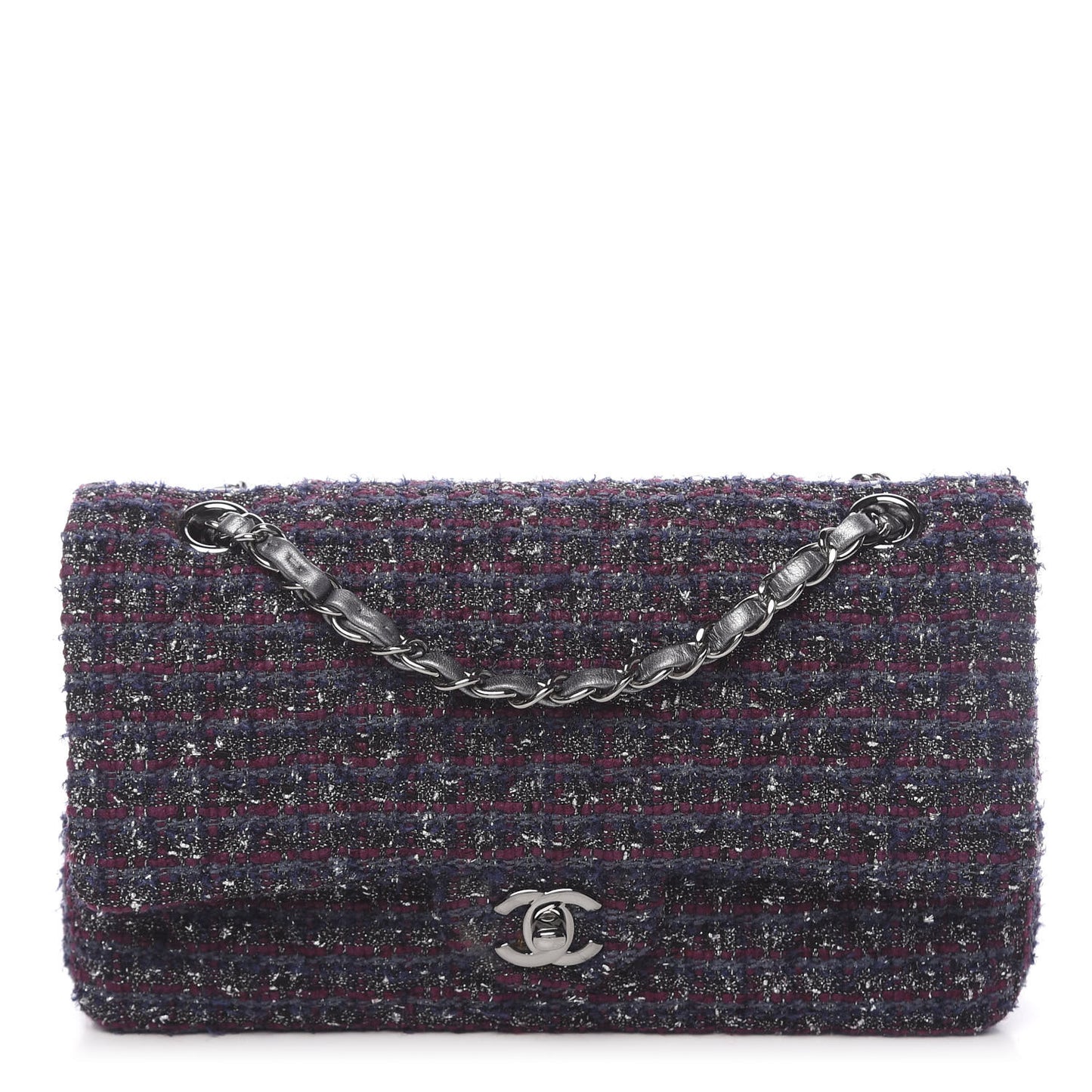 Tweed Quilted Medium Double Flap Purple