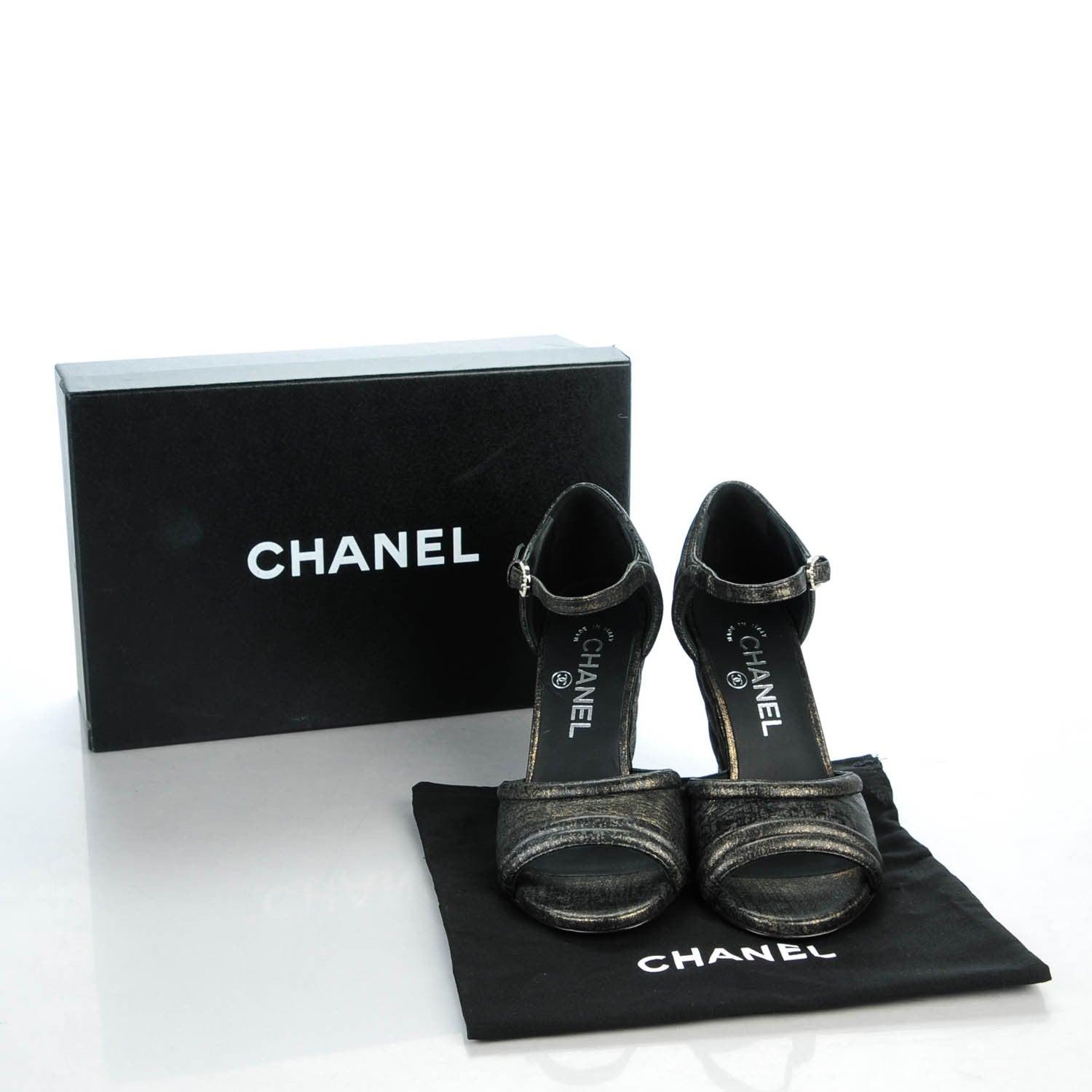 Chanel Fantasy Lambskin Quilted Wedge Sandals 36 Black Gold 8 of 8