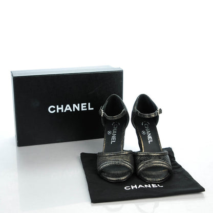 Chanel Fantasy Lambskin Quilted Wedge Sandals 36 Black Gold 8 of 8