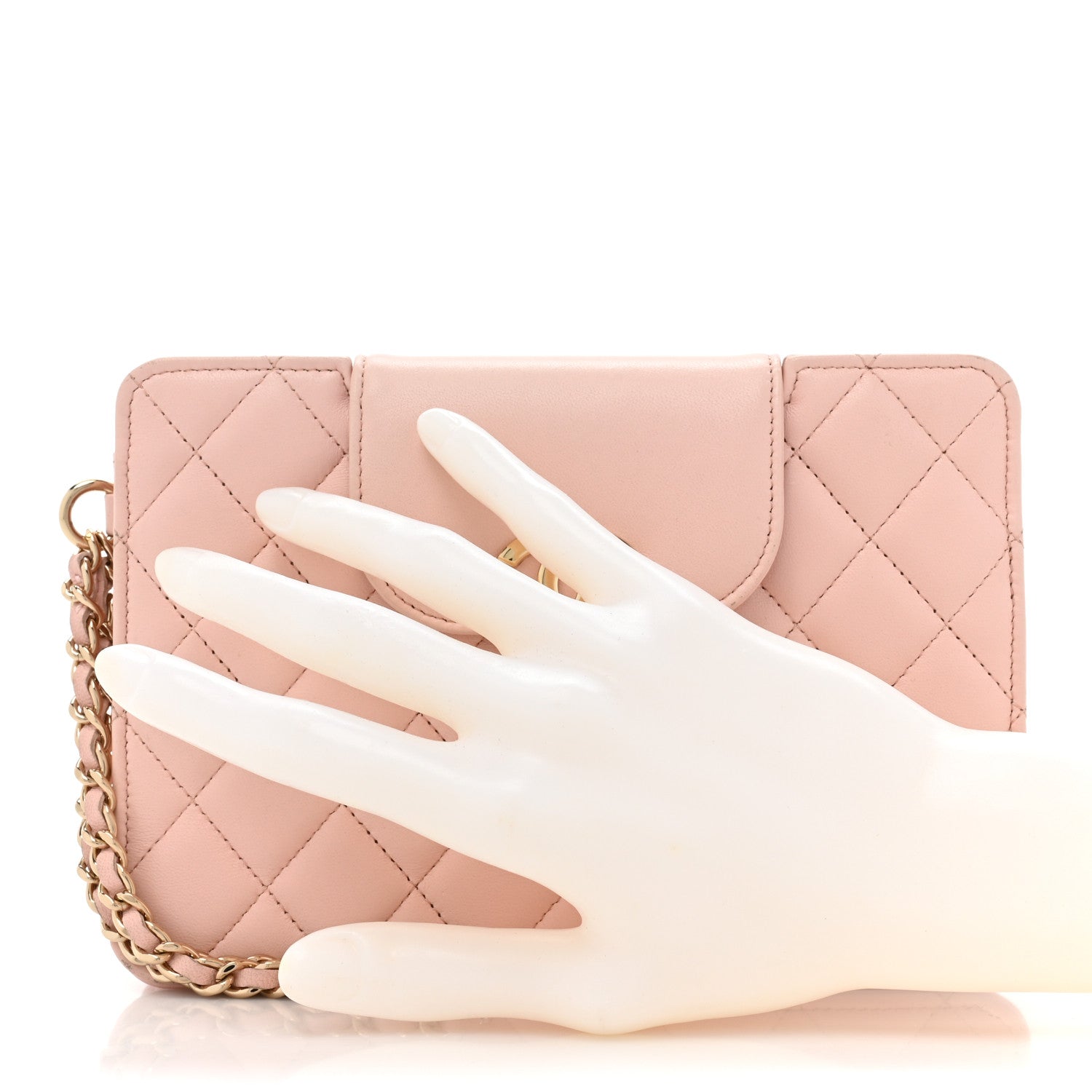 Chanel Lambskin Quilted CC Pouch Wristlet Pink 2 of 14