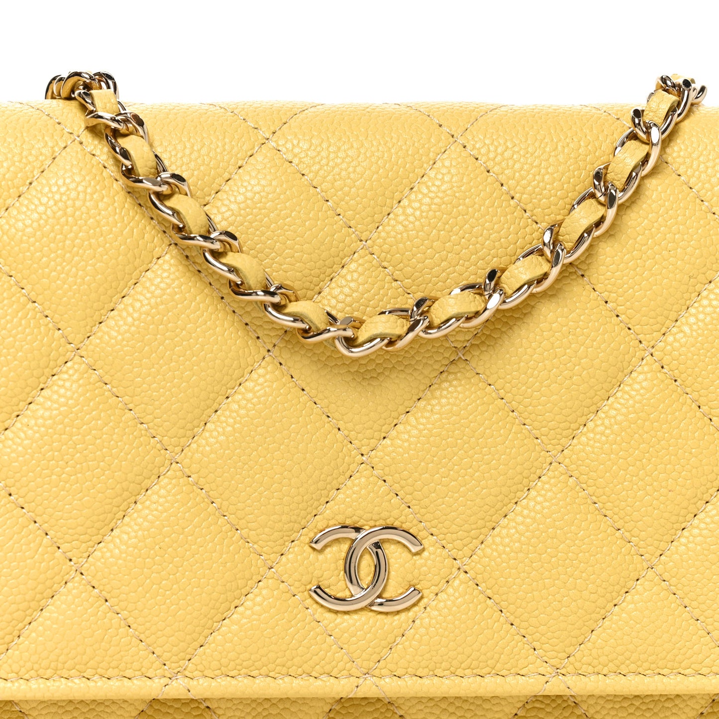 Caviar Quilted Wallet on Chain WOC Yellow