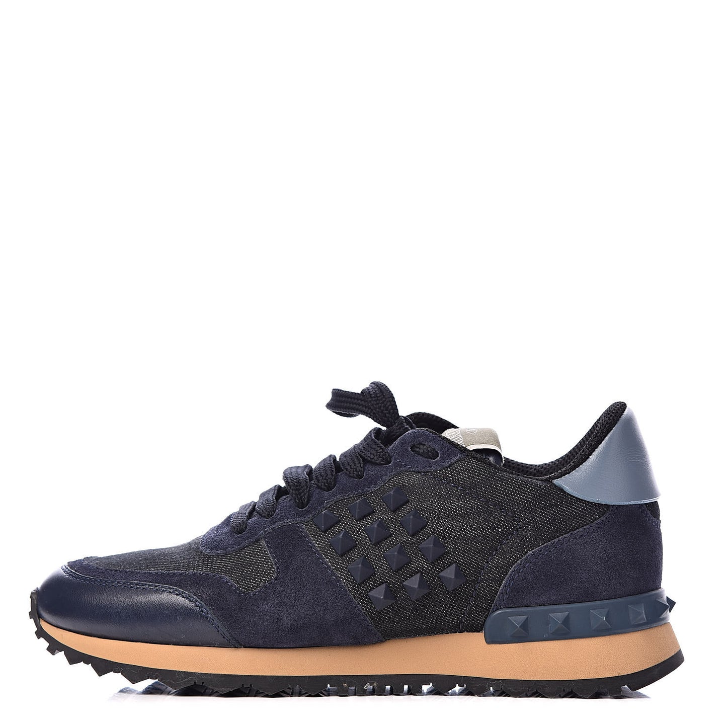 Denim Calfskin Suede Rockstud Sneakers 35.5 Deep Denim