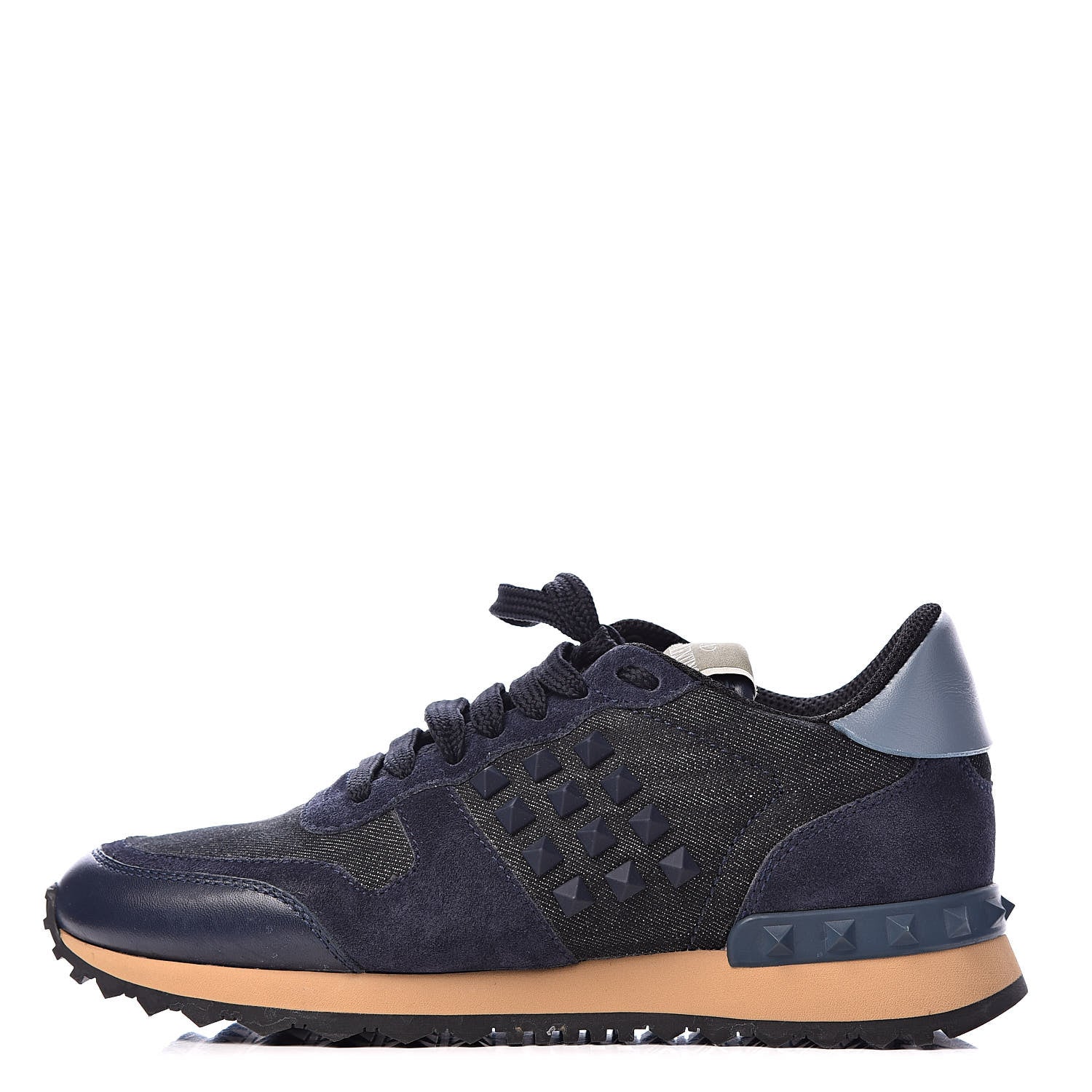 Valentino Garavani Denim Calfskin Suede Rockstud Sneakers 35.5 Deep Denim 1 of 11