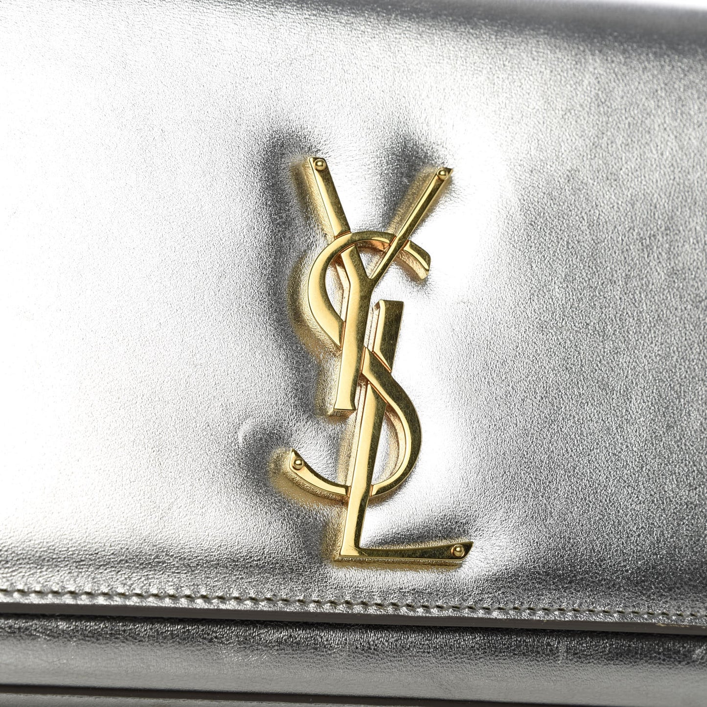 Textured Metallic Calfskin Classic Monogram Cassandre Clutch Silver