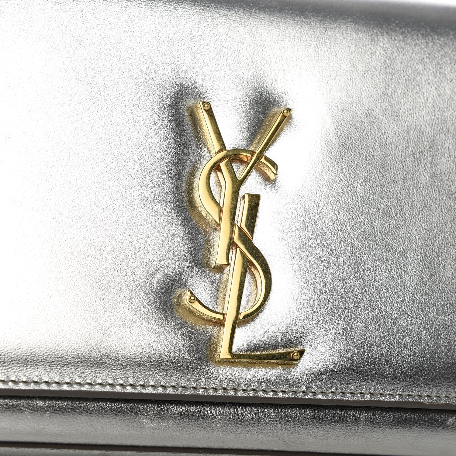 Saint Laurent Textured Metallic Calfskin Classic Monogram Cassandre Clutch Silver 7 of 7