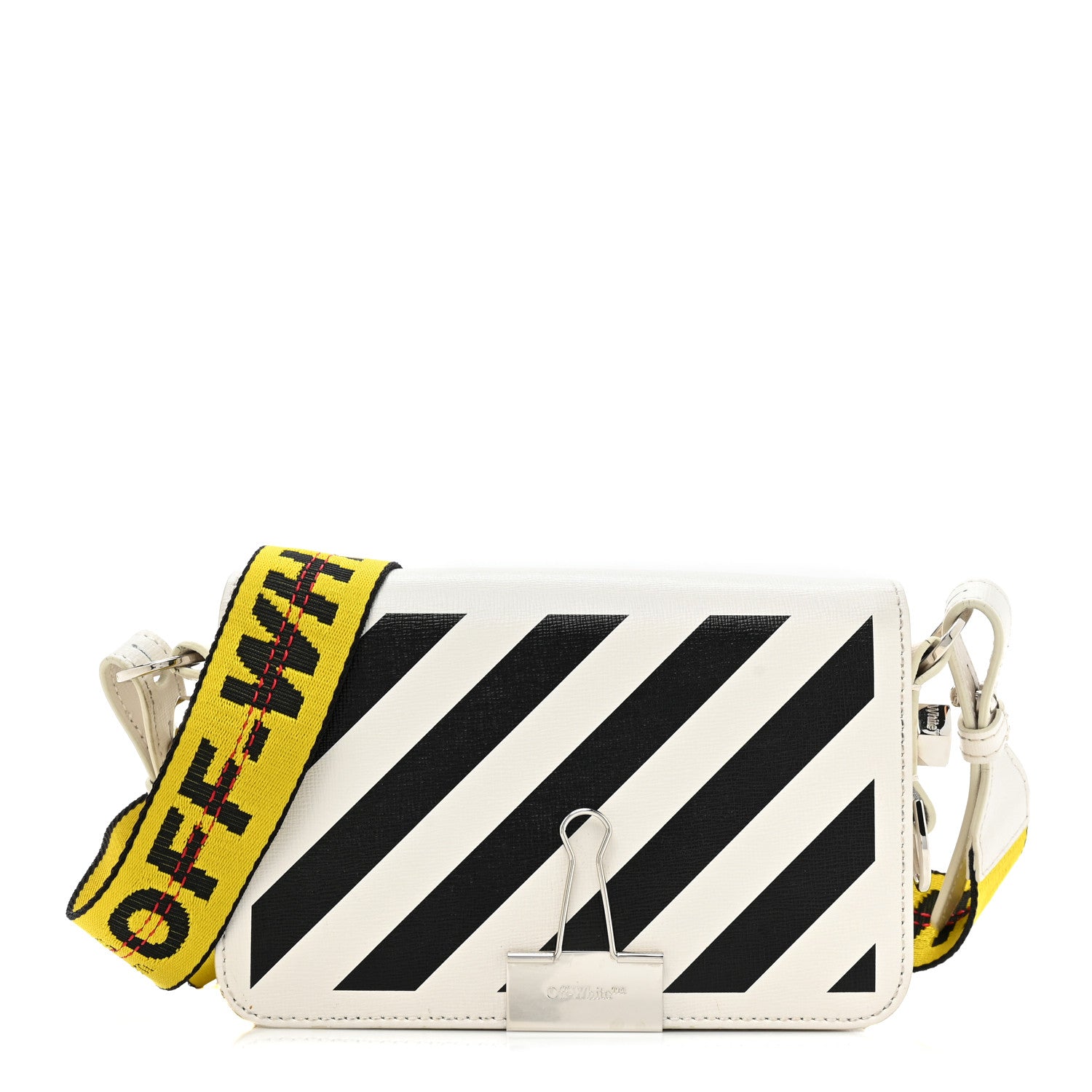 Off-White Saffiano Striped Mini Diag Binder Clip Bag White Black Yellow 1 of 14