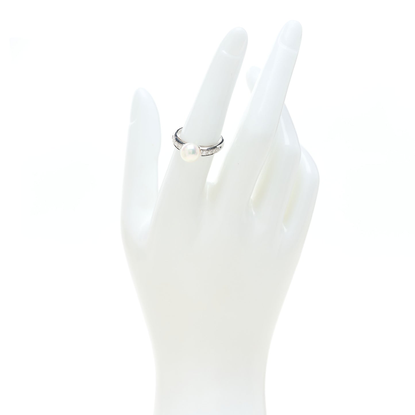 18K White Gold Diamond Akoya Pearl 7.5-8mm Cocktail Ring 53 6.5