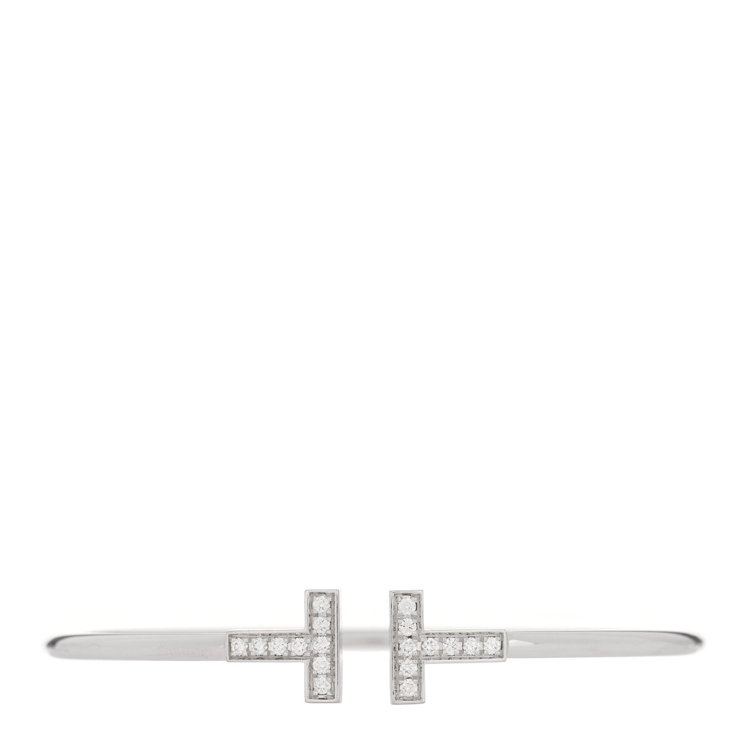 Tiffany 18K White Gold Diamond T Wire Bracelet 1 of 3