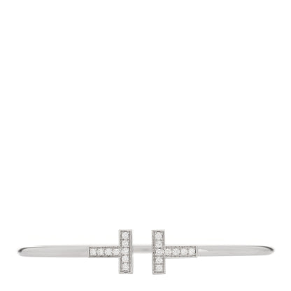 Tiffany 18K White Gold Diamond T Wire Bracelet 1 of 3