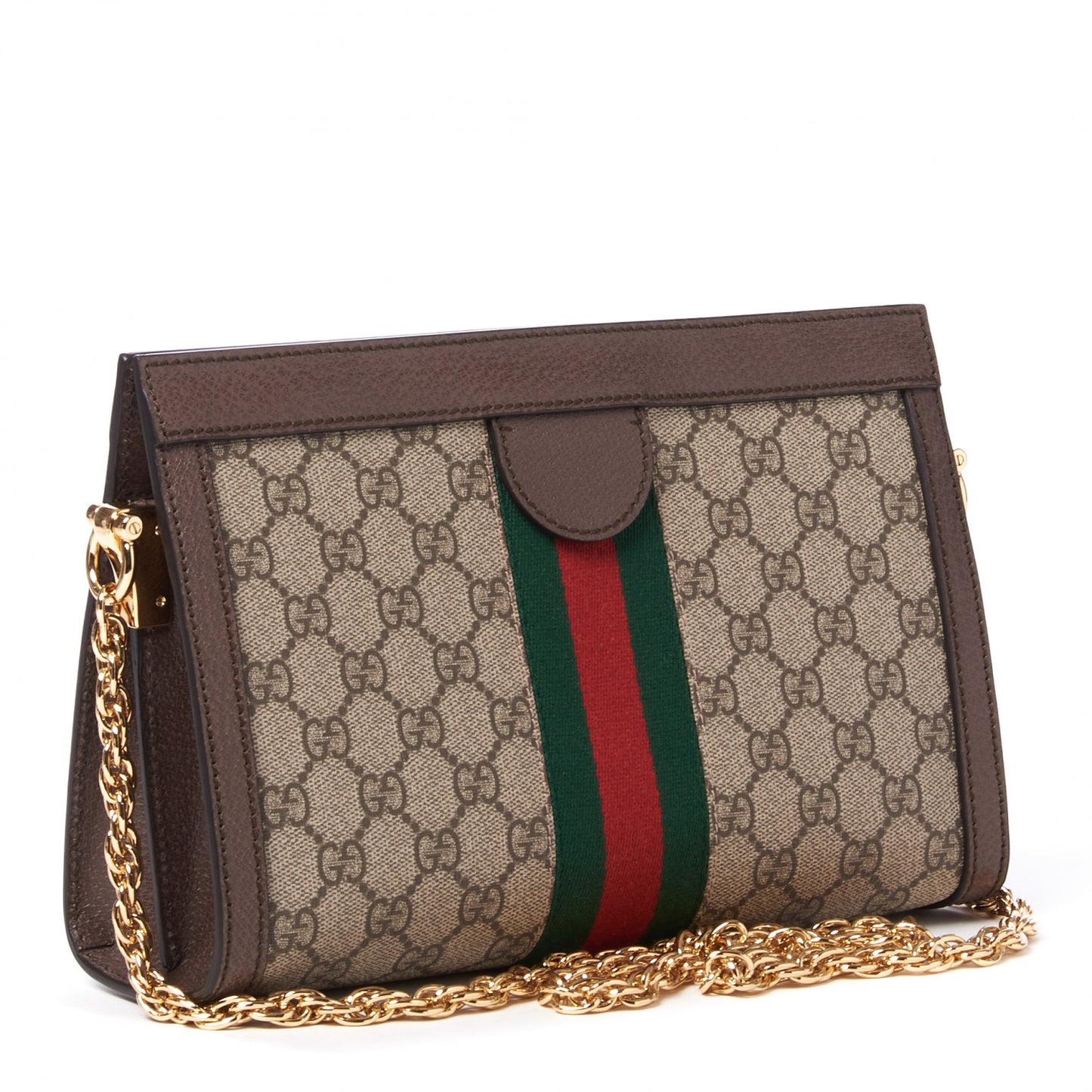 GG Supreme Monogram Web Small Ophidia Chain Shoulder Bag Brown