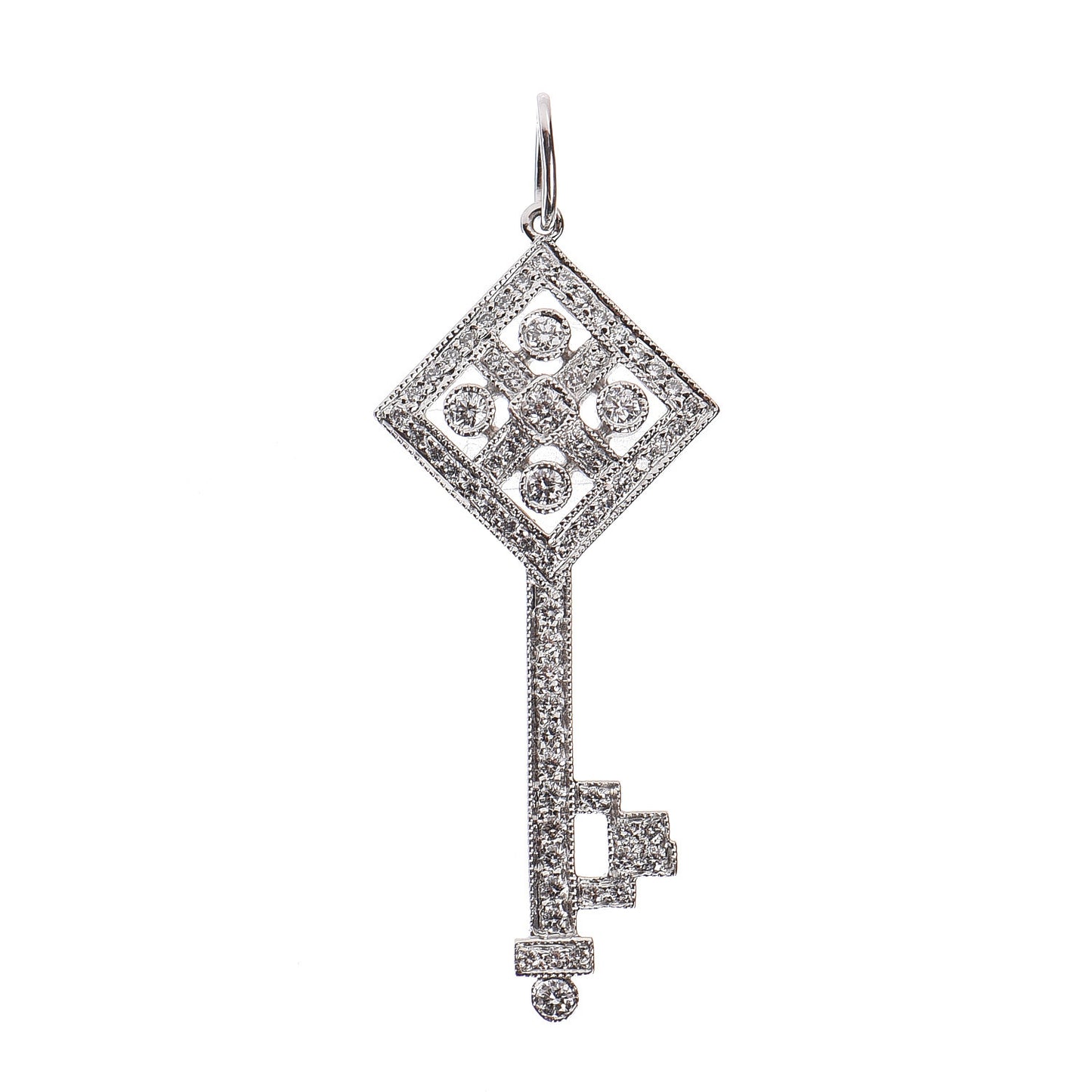 Platinum Diamond Small Checkerboard Key Pendant