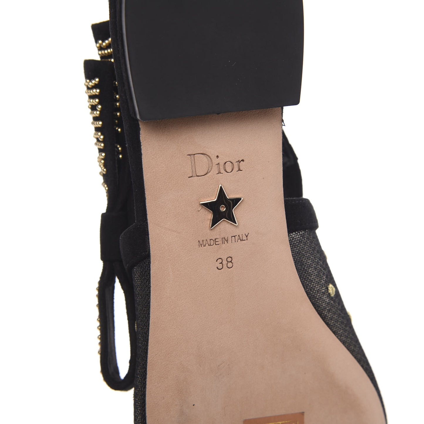 Plumetis Mesh Ribbon Dotted Studded J'Adoir Ballet Flats 38 Black Gold