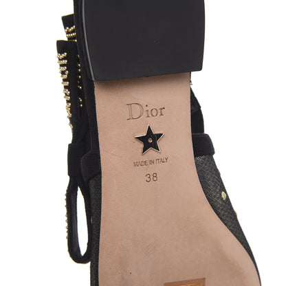 Christian Dior Plumetis Mesh Ribbon Dotted Studded J'Adoir Ballet Flats 38 Black Gold 8 of 9